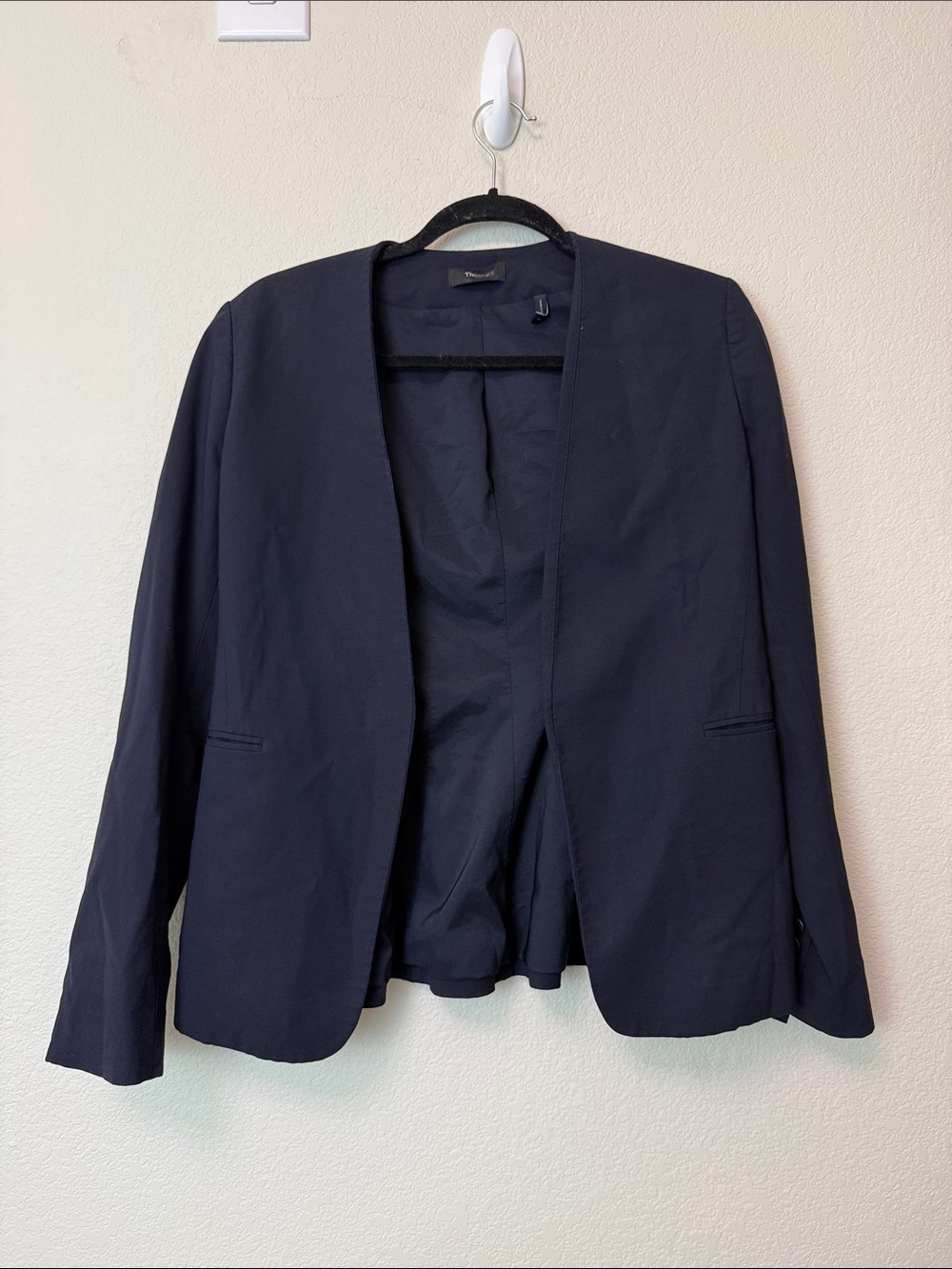 Theory‎ Classic Virgin Wool Women's Open Front Navy Blazer Size 6